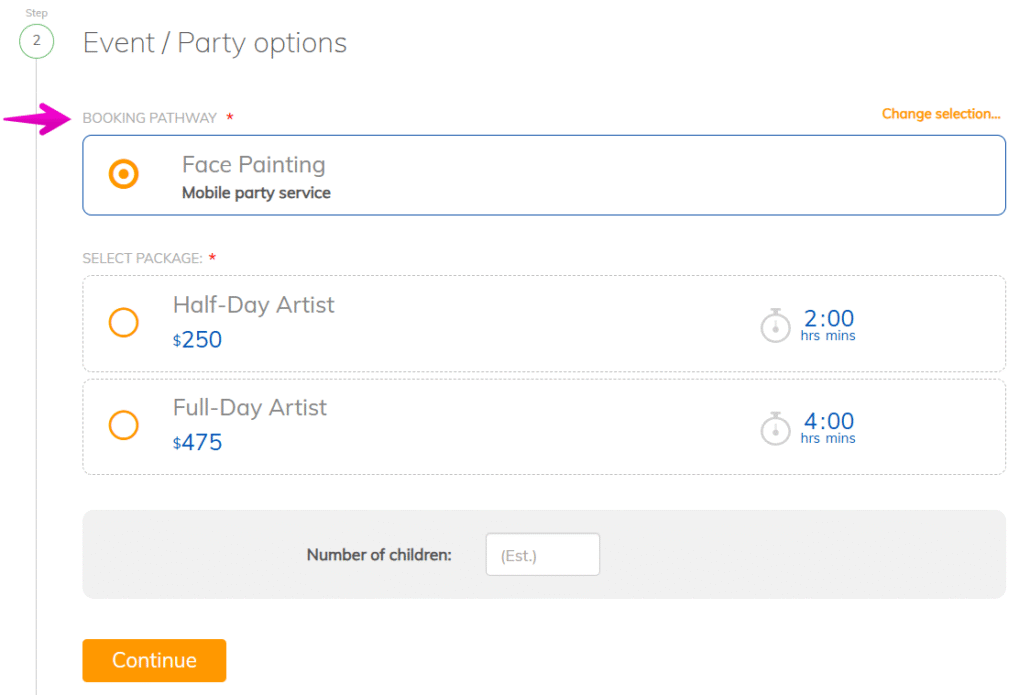 Booking Pathway Selected